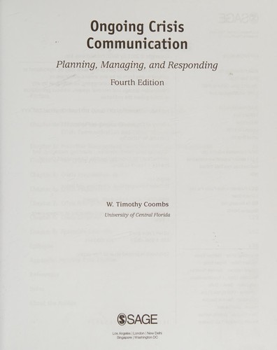 Ongoing Crisis Communication: Planning, Managing, and Responding — W. Timothy Coombs (2014)