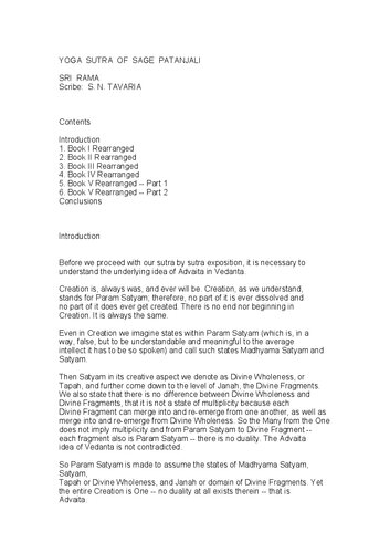 YOGA SUTRA OF SAGE PATANJALI (Re-arranged)